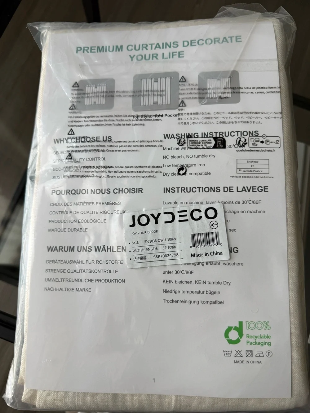 Brand new linen curtain Size 52in x108 in